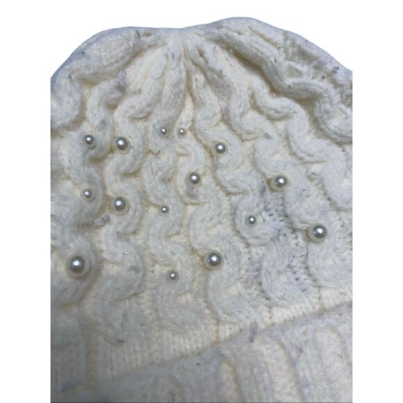 Inc International Concepts Cream Cable Knit Faux Pearl Beanie Womens Winter Hat - Picture 2 of 8